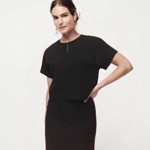 J.Crew Cropped cap-sleeve top in 365 crepe in Black